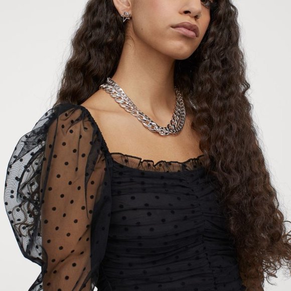 Puff Sleeves mesh crop top - Picture 2 of 7